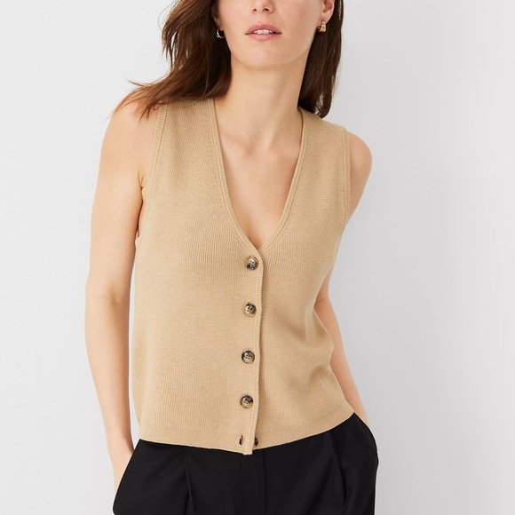 TAN & COZY Jackets & Blazers - Tan Cotton Blend Vest Style Top